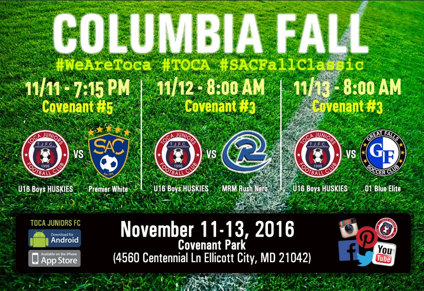 tocajuniorsfc's tweet photo. [UPCOMING TOURNAMENT] Columbia Fall Classic | U16 Boys HUSKIES Premier Div. #WeAreToca #TOCA #PLAYsimple #soccer #SACFallClassic @elitetour https://t.co/aXTnvMAliW