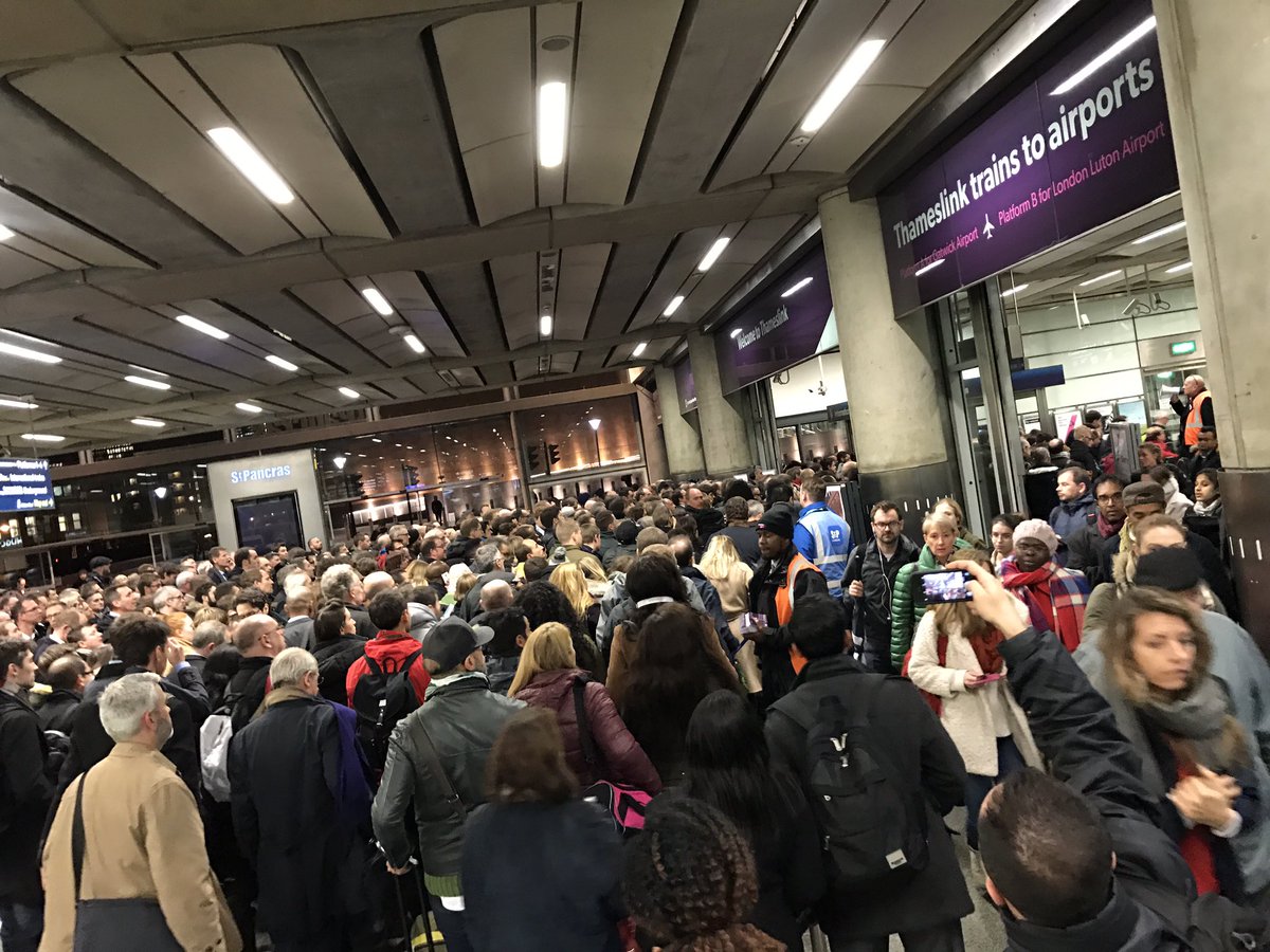 StuartBeesley's tweet image. At 5:30pm tonight. Only one train per hour (6pm). Slow only. Not sure about return. St Pancras holding back all passengers.