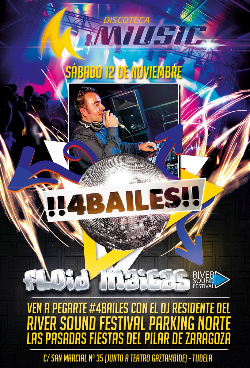 4bailes's tweet photo. Este sábado 12 de noviembre estaremos en la discoteca #miusic de #tudela con nuestra fiesta #4bailes, en cabina @FloidMaicas #floidmaicas https://t.co/tJWQ9KcyK6