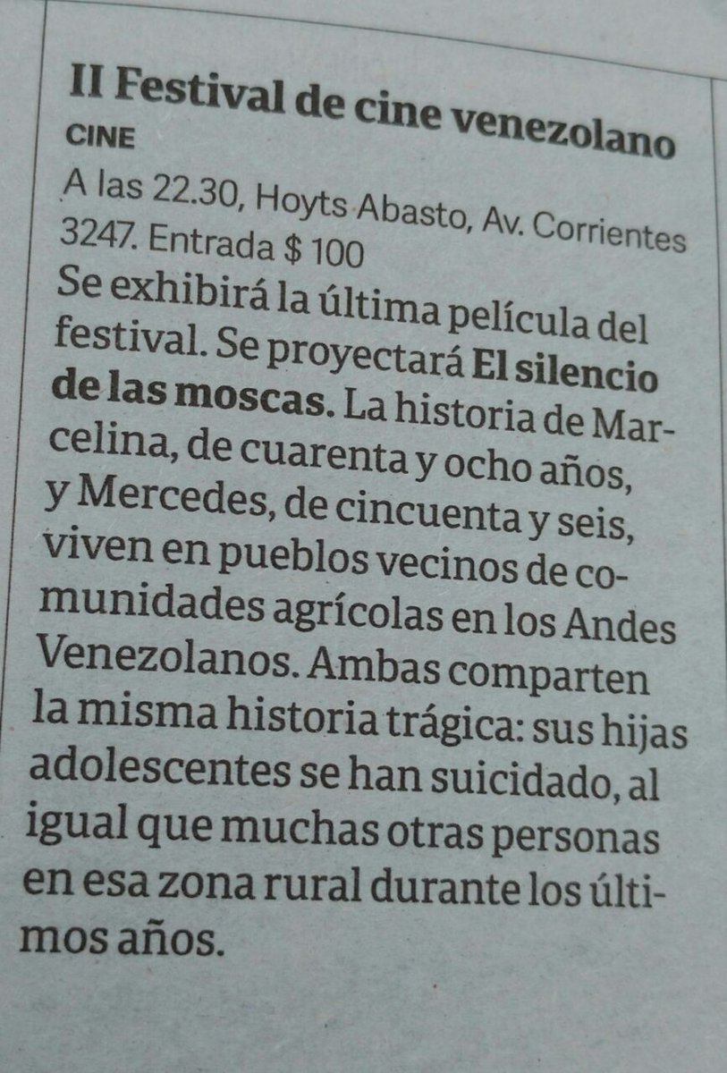 rosedalyc's tweet photo. Notita que publicó hoy @clarincom invitando al último film del #Fecive2016 #Fecive #BuenosAires https://t.co/mMs1Uj9PgB