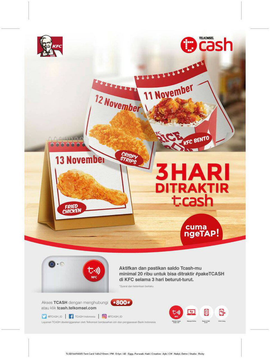 LoopBatam's tweet image. Loopers
Ada Promo KFC ditraktir pake Tcash ni. Tgl 11-13 November. minimal saldo tcash 20K.,
Cek di digitalpayment.telkomsel.com/promo ..,
#LoopCorner1