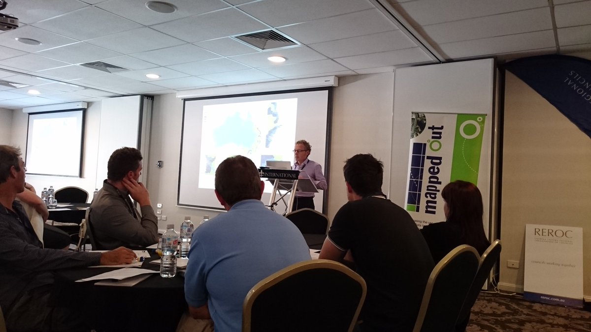 KatieDickSV's tweet image. Graeme at #MappedOut2016 on improving spatial capabilities of Councils. @GraeMe_mARTIN #spatialvision