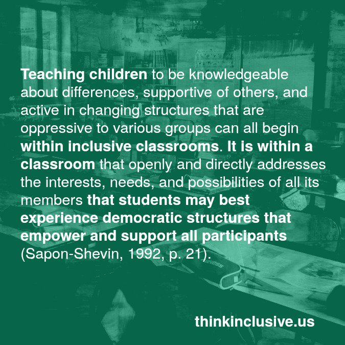 think_inclusive's tweet image. &quot;Teaching children to be knowledgeable about differences... can all begin within inclusive classrooms.&quot; #quotes #inclusion #spedchat