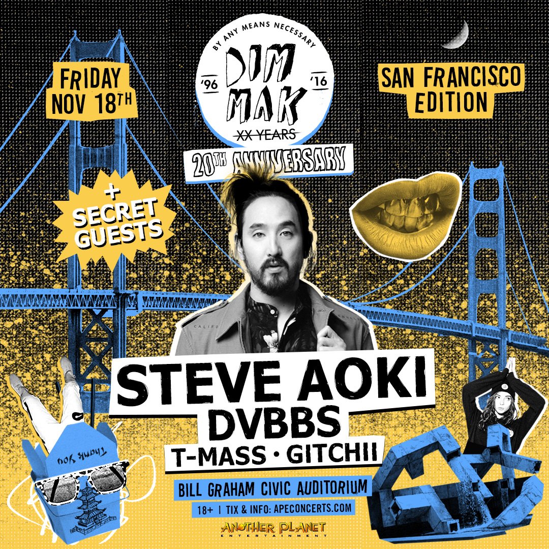thedjlist's tweet photo. CONTEST: Fav or RT to win a pair of passes to see @steveaoki @DVBBS @TMassOfficial @gitchii @dimmak #DimMak20th https://t.co/8RlGDORVmd https://t.co/wVhRWD2XoC