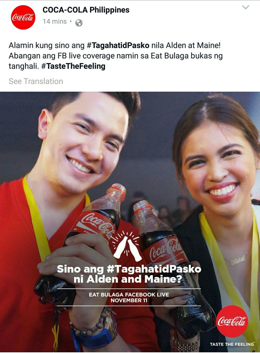 <a href="/CocaColaPH/">Coca-Cola PH</a> Fb Update: Alamin kung sino ang #TagahatidPasko nila Alden at Maine! Bukas sa Eat Bulaga😊 

#ALDUB69thWeeksary