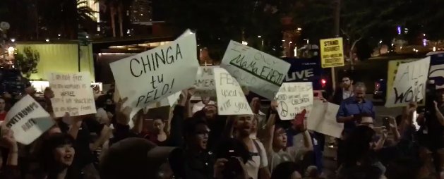 SalHernandez's tweet photo. “Chinga tu Pelo” at the LA anti-Trump protest https://t.co/GN1HdAC7bg