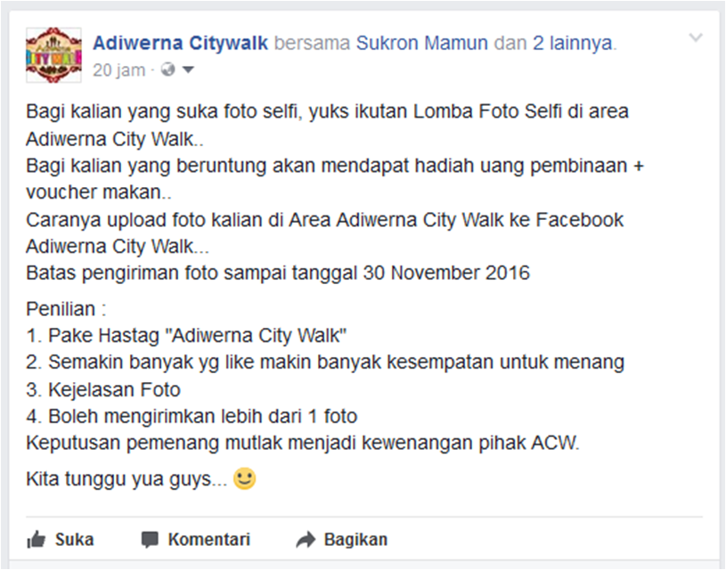 Lomba Foto Selfi di Area Adiwerna City Walk ...