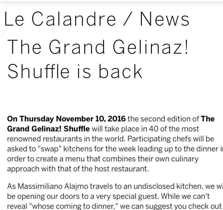 Stasera #GelinazShuffle, 40 chef del mondo si scambiano cucine e brigate. Lo racconterò dalle Calandre. Chi sarà ai fornelli di <a href="/AlajmoBros/">Max & Raf Alajmo</a>?