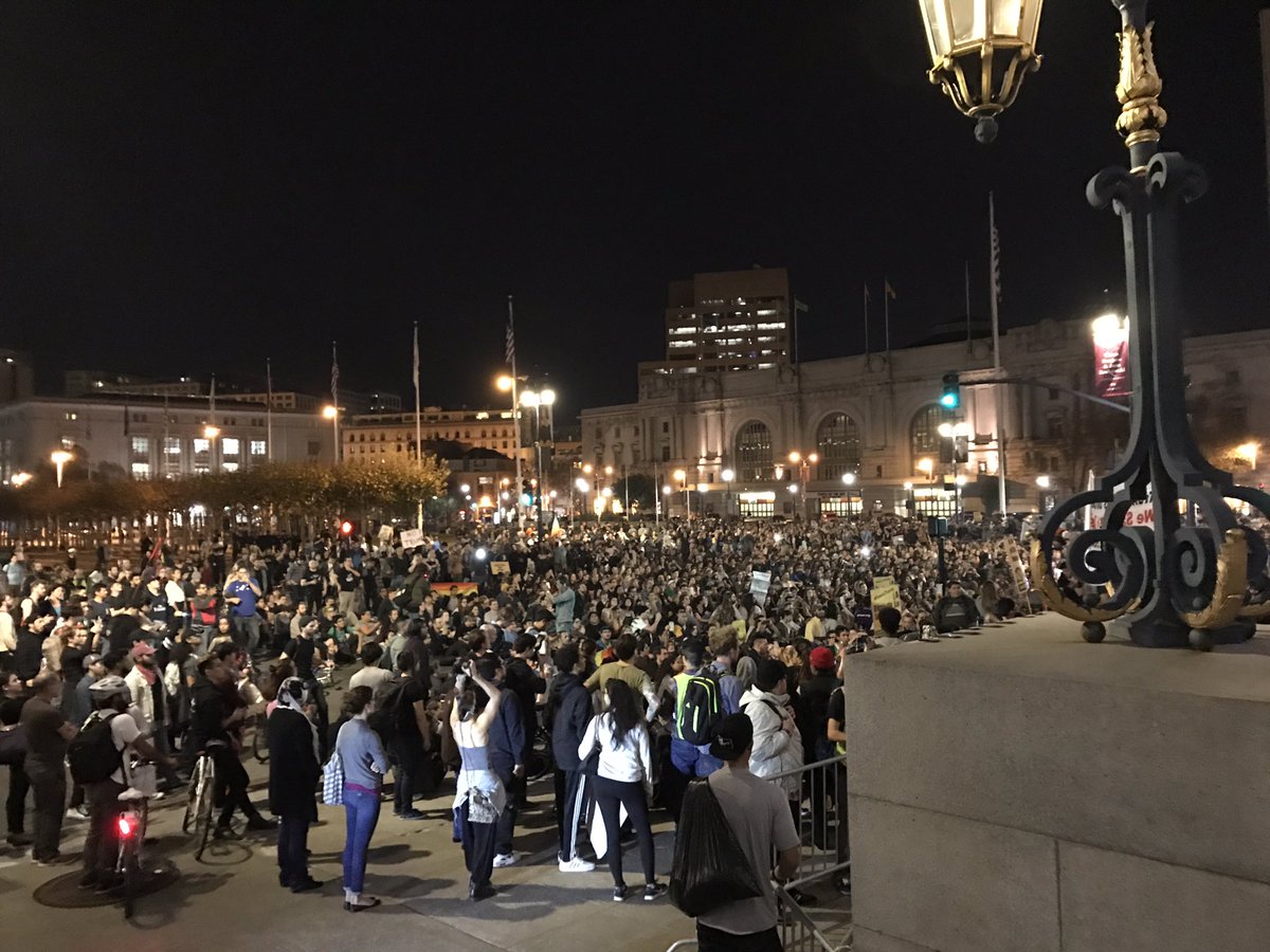 nicnguyen's tweet photo. Protest culminating at City Hall. Calling for a Jan. 20 mobilization in D.C., on Trump's Inauguration Day. https://t.co/09naKWhkpk