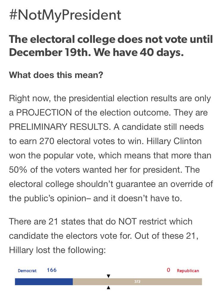 lightenjoyer's tweet photo. #Hope2016 #NotMyPresident #TrumpProtest
This is a slim chance, but it's a chance. Let's take it--Keep protesting & making your voice heard. https://t.co/PAfNmVNw99