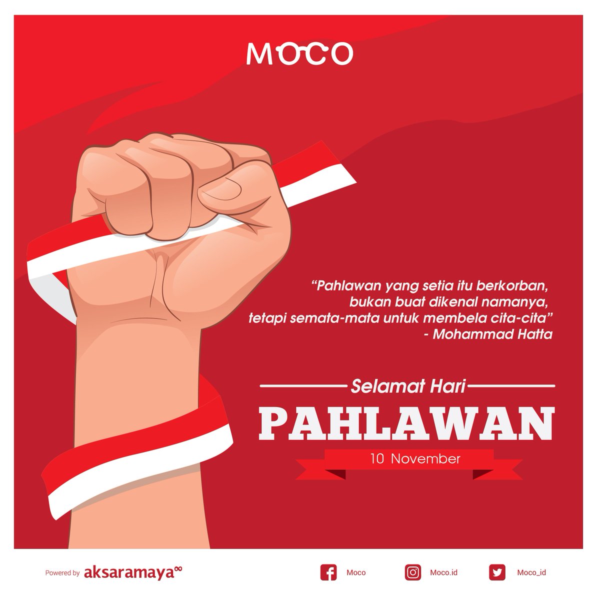moco_id's tweet photo. Mari kobarkan semangat dalam memperluas minat literasi di seluruh daerah di Indonesia. Selamat Hari Pahlawan. https://t.co/FtkzSddBlN