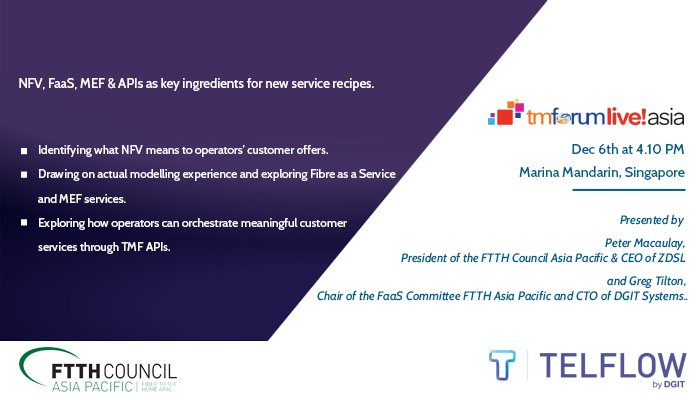 TelflowPlatform's tweet photo. Join our CTO, Greg Tilton, on December 6th for a joint presentation with the President for @ftthcouncilapac during #TMFLIVE Asia! #Telflow https://t.co/KaZguaOnto
