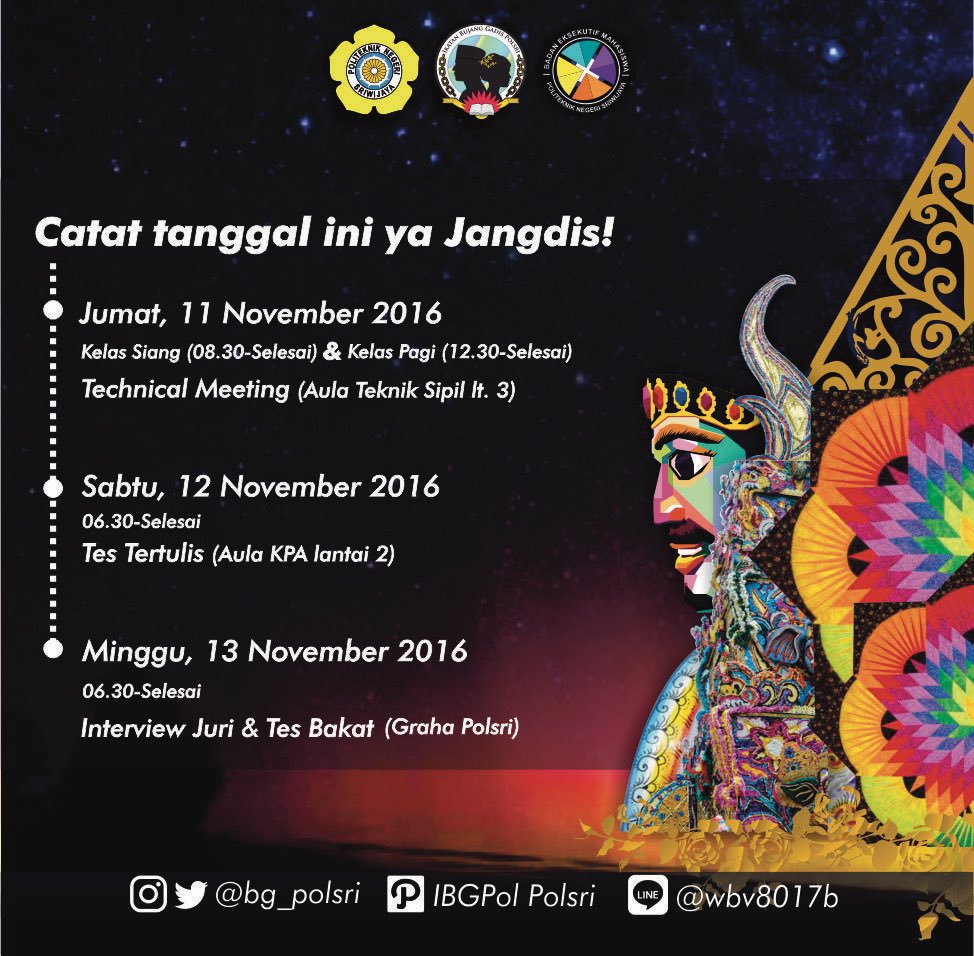 Catat tanggal ini ya Jangdis! Dan jangan lupa selalu tepat waktu ya🙏🏻🙏🏻🙏🏻 

#PBGPOL2017
#NUSATEJA