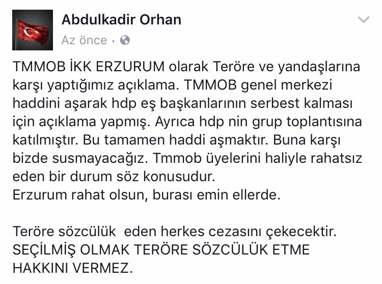 Seçilmiş olmak , hiç kimseye ve hiç bir kuruma teröre sözcülük etme hakkı vermez. 

m.milliyet.com.tr/orhan-secilmis…