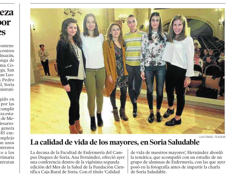 enfersoriauva's tweet photo. "Calidad de vida de nuestros mayores"#soria. Conferencia por la decana @anafaraque y alumnos de @enfersoriauva mes de la #salud #geriatria https://t.co/eO2aNVlNqu