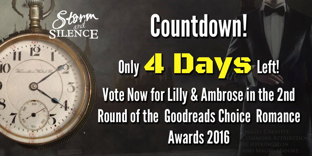TheSirRob's tweet photo. COUNTDOWN: 4 Days to vote for @StormNSilence in the 2nd Round of the #GoodreadsChoice Awards 2016! :) https://t.co/Eiy266eBYt https://t.co/meEODdaZ7x