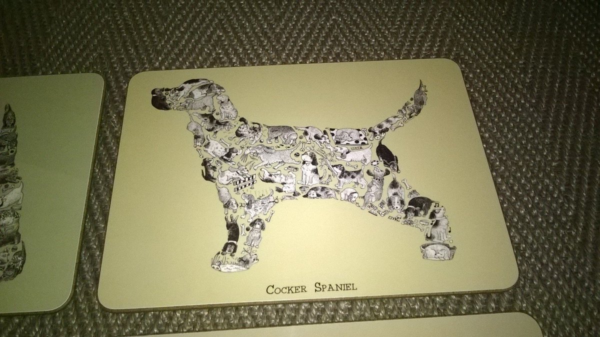 _M_and_L_'s tweet photo. Dachshund, pug, greyhound, Labrador Retriever, Scottish Terrier and Cocker Spaniel. Fabulous #dog table mats to have by the superb @Lou_Tate https://t.co/jm551iMtt6