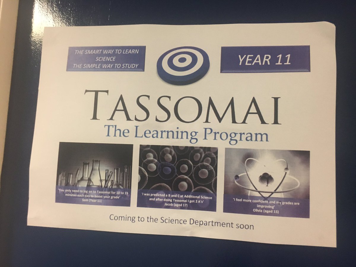 staugs_science's tweet photo. Year 11s there is a new revision tool in town; Tassomai! You will learn how to use it this week 🔬 #revision #excited #science #tassomai https://t.co/BdvyqDzIYE