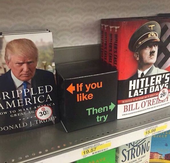 carolJhedges's tweet image. From 'The Poke' . Someone in a bookstore somewhere in America deserves a raise #TrumpProtest