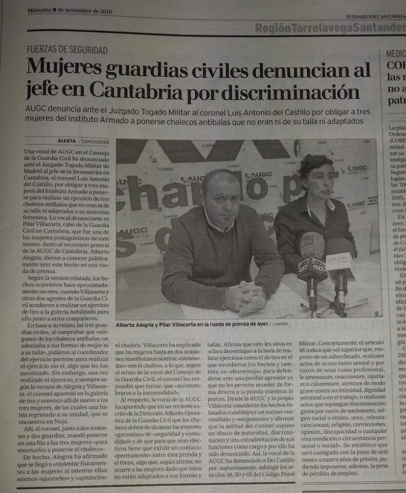 Denunciado por abuso de autoridad y discriminación hacia la mujer el Coronel de Guardia Civil #Cantabria.