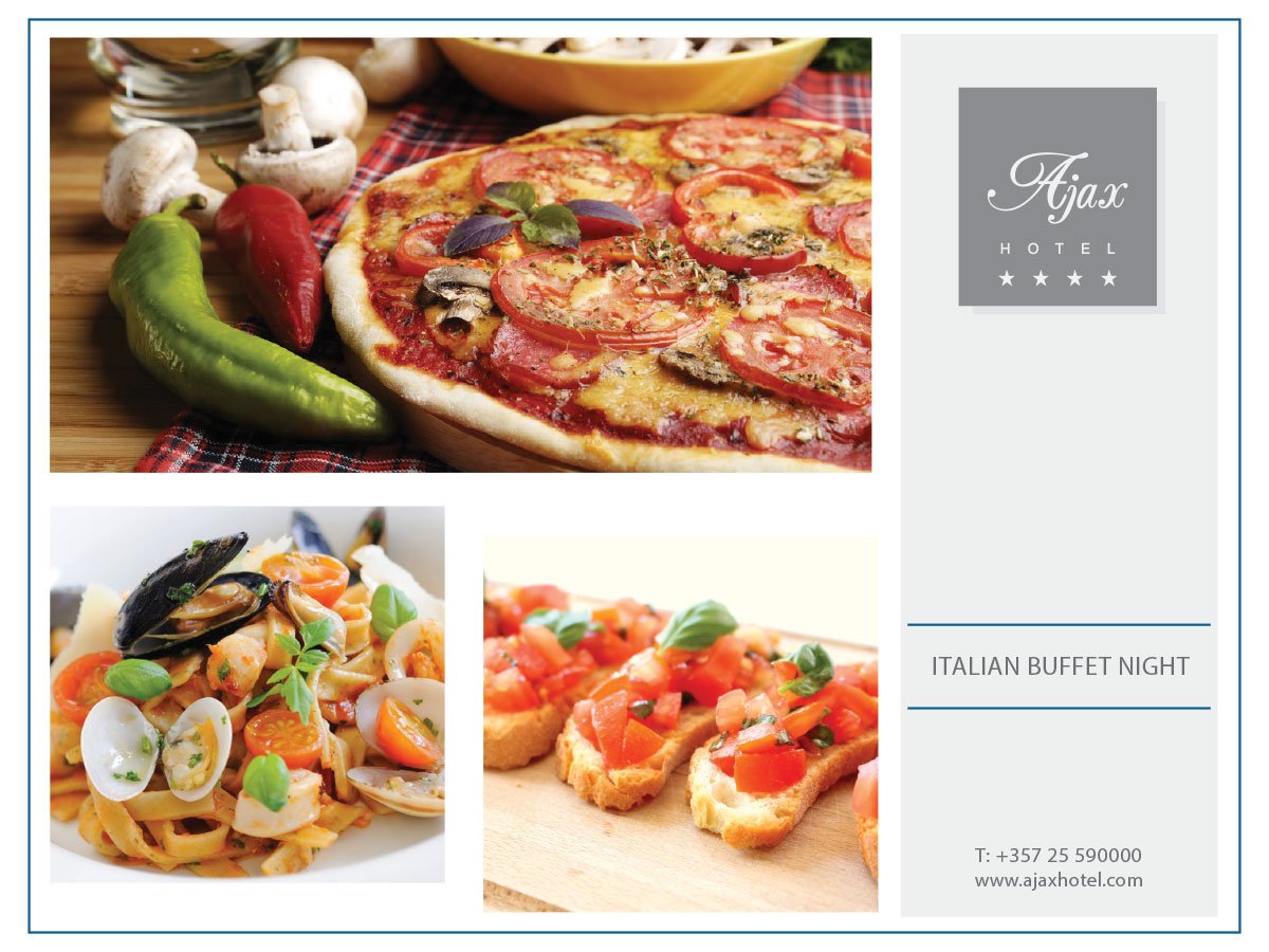 Enjoy traditional Italian dishes @ €20 p.p every Wednesday from 19:00 -22:00 at the  #ekavirestaurant of #AjaxHotel. Contact us at: 25590000