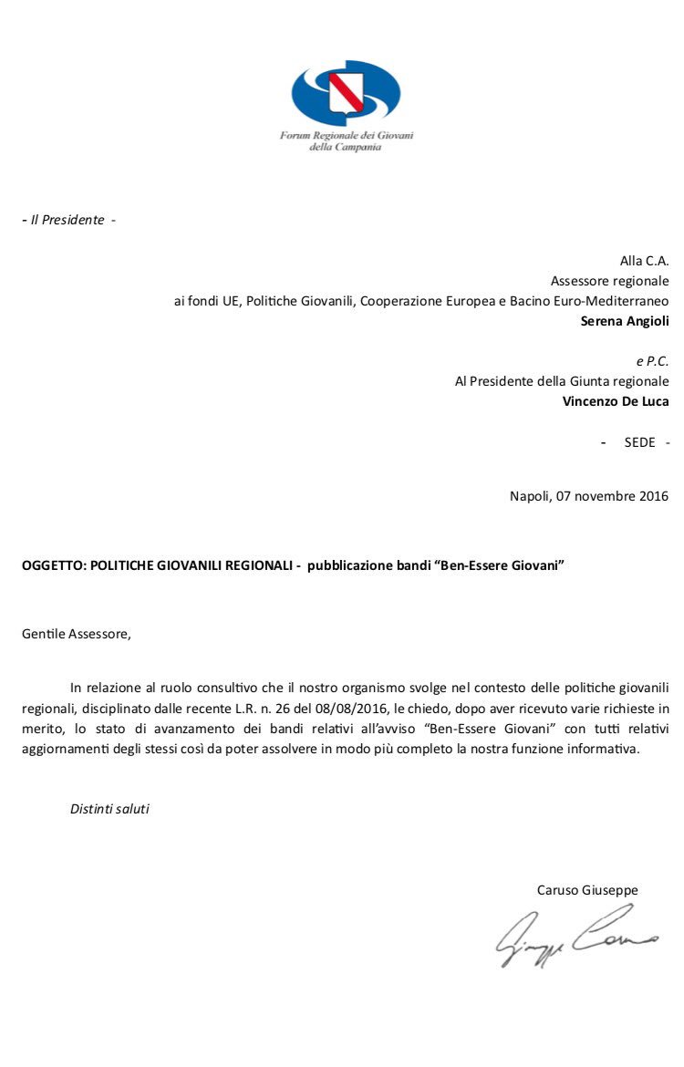 carloconte71's tweet image. @Reg_Campania Ecco la lettera del Forum Regionale dei Giovani alla giunta Regionale, per sapere dei Bandi #BenEssereGiovani #ComeOn