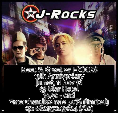 Meet and Greet w/ J-Rockstars at Stars Hotel Semarang. 11 November 2016 jam 19.30 till end. Contact 082137243024 (Ale)