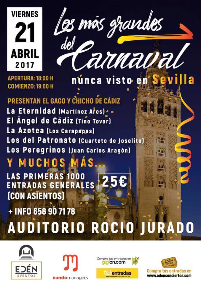 alsondecarnaval's tweet photo. OTRA BOMBA EN EL ROCÍO JURADO DE SEVILLA!! se suma LOS PEREGRINOS de J.C. Aragón y presentan los cuarteteros Gago y Chicho!! @ComparsaAres https://t.co/NLOJTDkn6F