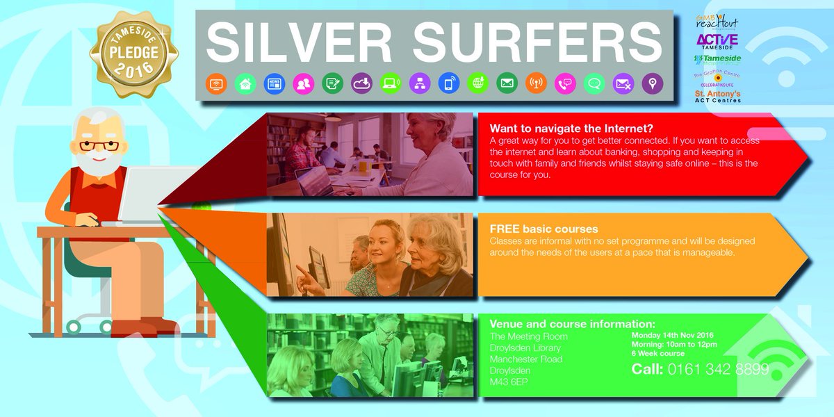 TamesideCouncil's tweet image. Know an older person who wants to learn the basics of using the internet?Let them know about Silver Surfers in Droylsden, Monday 14 November