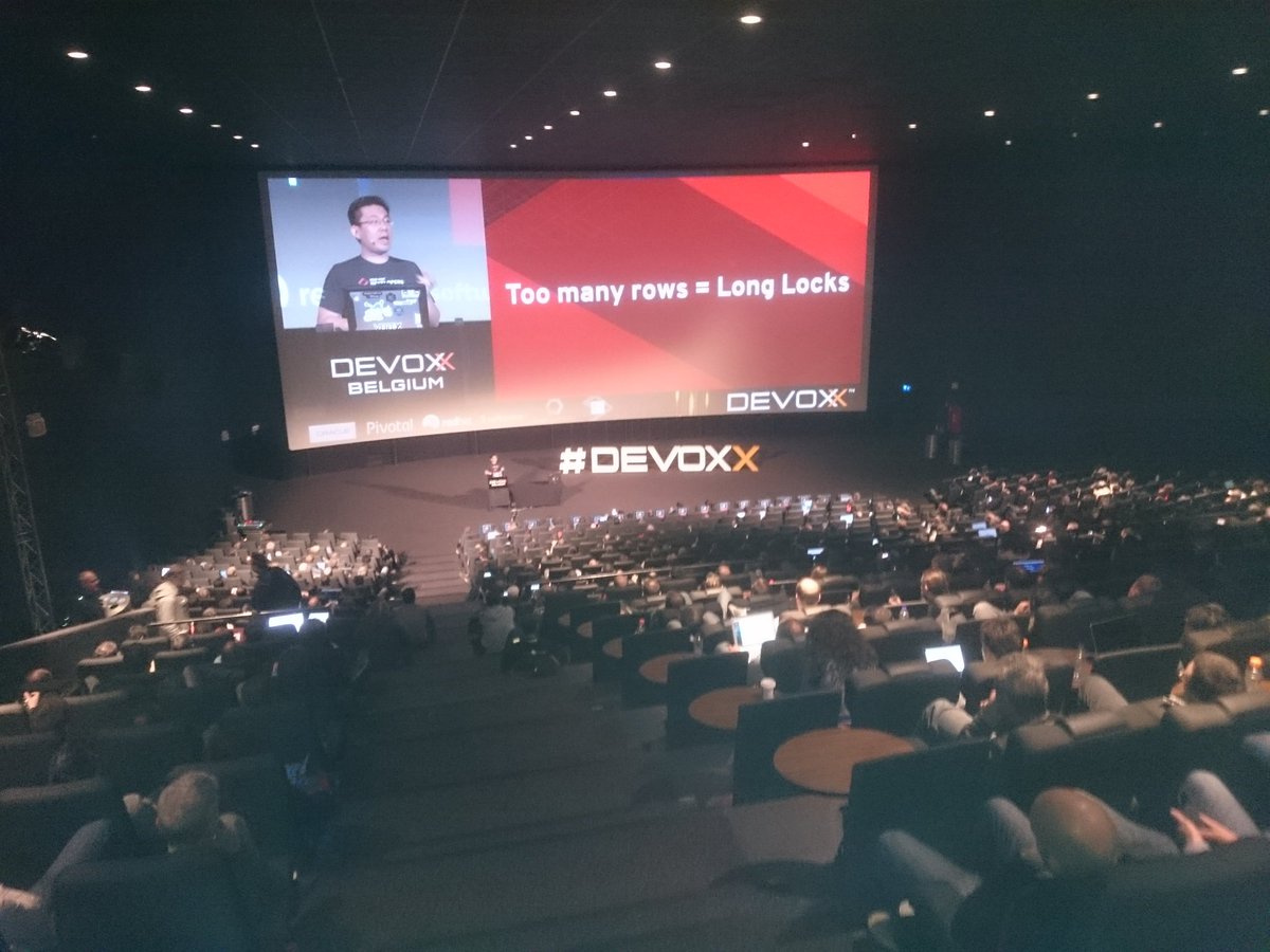 ppalaga's tweet image. Room packed for @yanaga &apos;s breaking of monolithic databases at #Devoxx2016