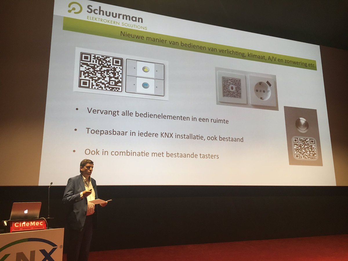 KNXprofs's tweet photo. Innovatieve vorm #bediening van installaties via #QR-code ontwikkeld door @Schuurman_ET en @xxter vertelt Freerk Andre de la Porte #ncga2016 https://t.co/mysVJJZx8S