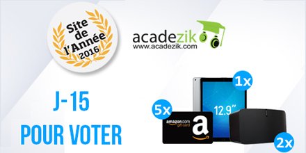 Acadezik's tweet photo. #SDLA2016 Votez pour #Acadezik et gagnez des cadeaux 🎁🎁🎁 ! Un simple vote suffit ►https://t.co/Qe9ZVM7hyU https://t.co/C9tFB8iYEg