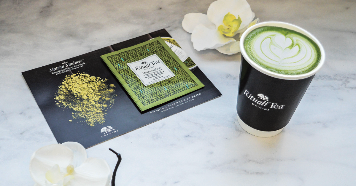 OriginsUKPR's tweet photo. #PressPause with a #matcha latte at our #RitualiTea cart which is currently touring the country. Discover more here: https://t.co/fDlZsWYhzc https://t.co/cr5BuzcdVL