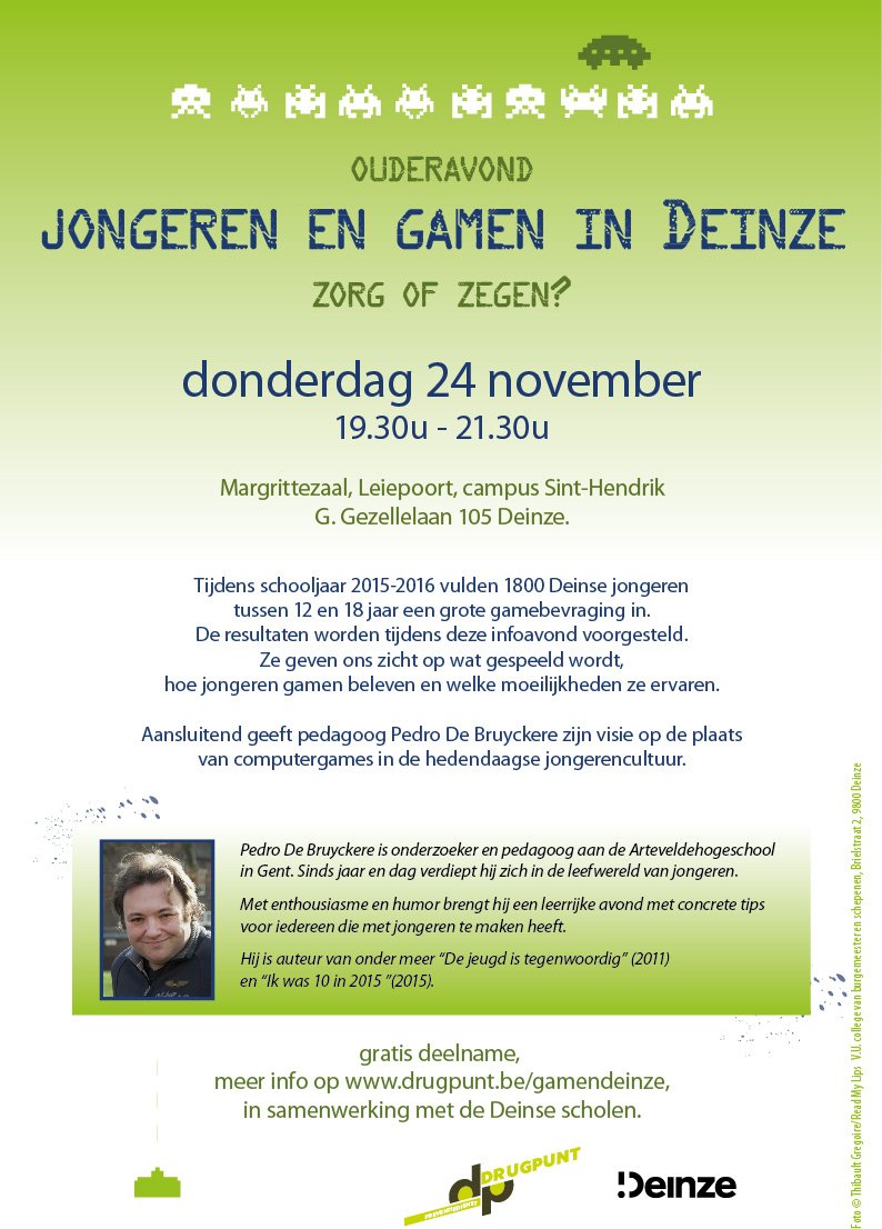 24/11 - ouderavond "Jongeren en gamen in Deinze", met Pedro De Bruyckere <a href="/thebandb/">Pedro De Bruyckere</a> <a href="/StadDeinze/">Stad Deinze</a> drugpunt.be/gamendeinze.