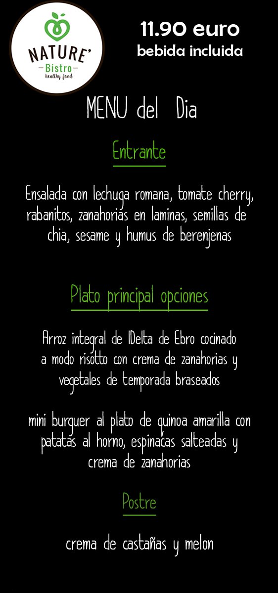 NatureBistro's tweet photo. MENU DEL MEDIODIA PARA HOY JUEVES
Ecológico, saludable!!! y riquísimo!!!!!!
#vegano #vegetariano #organico
T: 619 23 18 74 https://t.co/8aT623fdyl