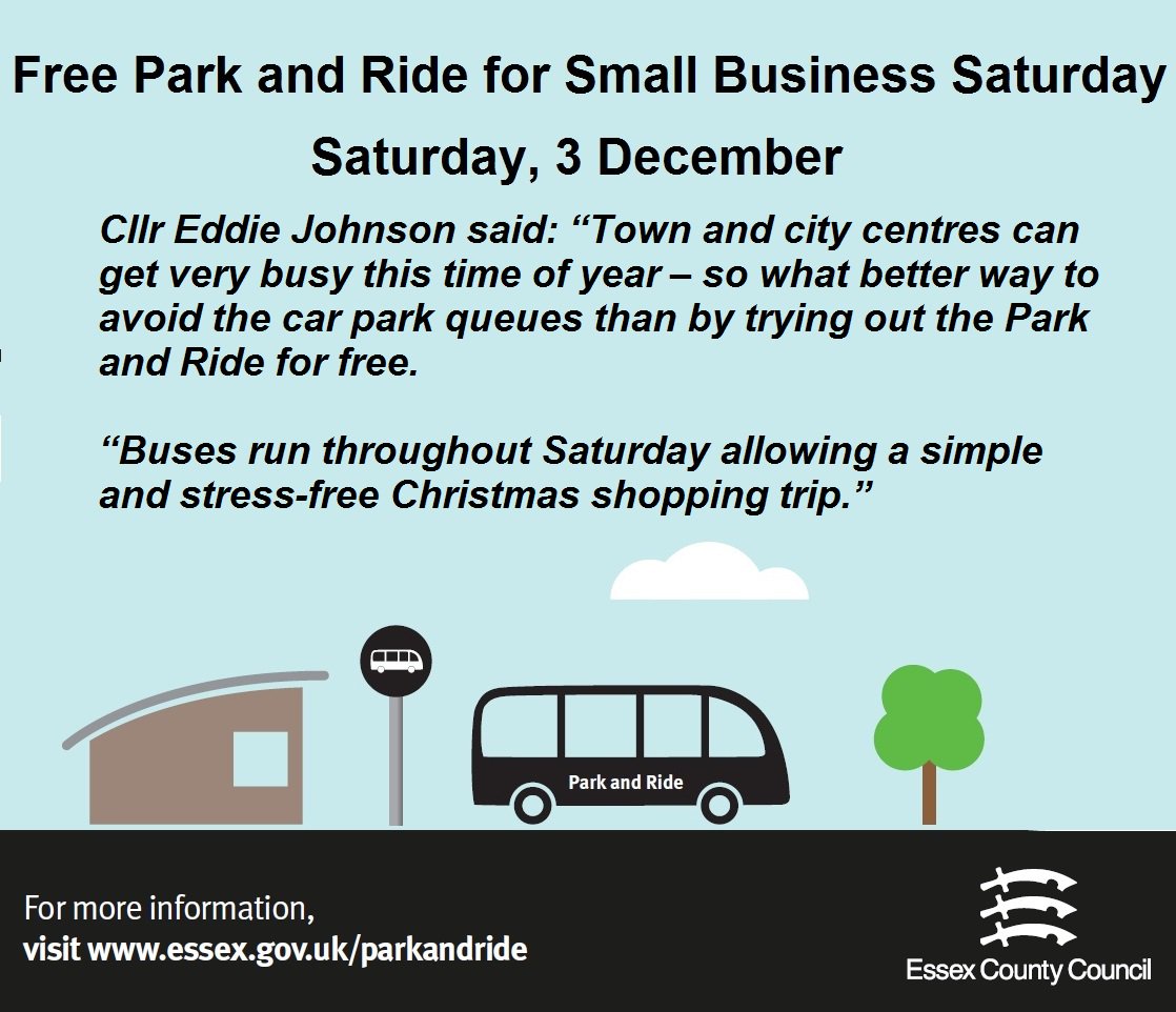 Essex_CC's tweet image. Christmas shopping in #Chelmsford or #Colchester? Take advantage of free Park and Ride for #SmallBusinessSaturday ow.ly/YA3g3062mHR