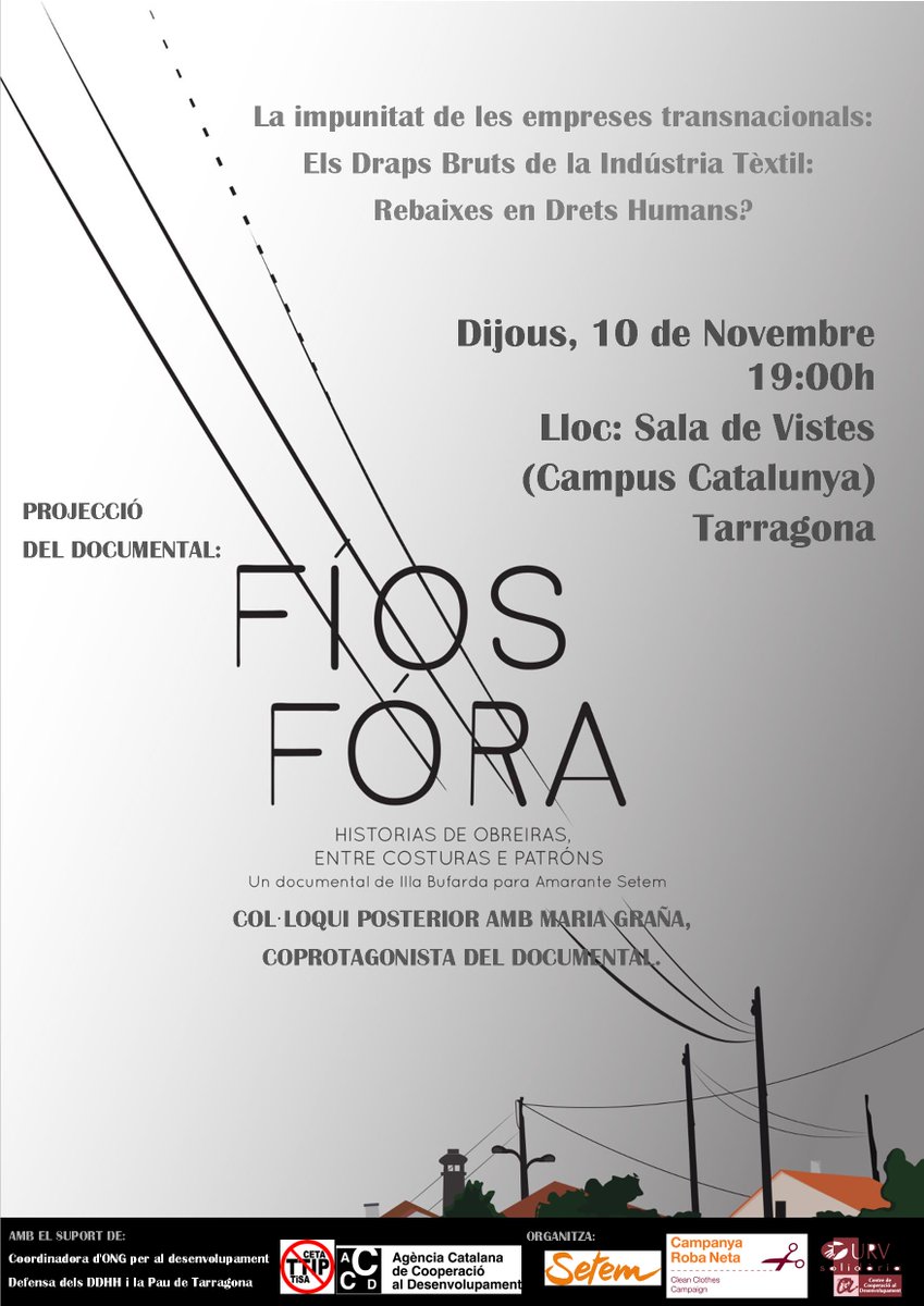 Aquesta tarda (19h) us esperem a la presentació del documental FÍOS FORA, una denúncia a la indústria tèxtil que no us deixarà indiferents!
