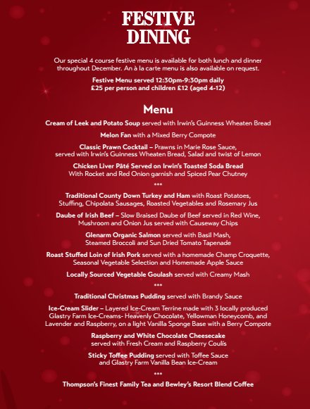 It is almost #christmasparty season - book your table now. Groups of 10 or more &amp; the organiser dines free! Call now to book 028 437 21066