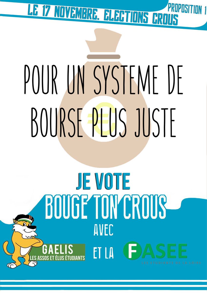 Turbuscience's tweet photo. [ Proposition 1] : J- 8
Pour un système de bourse plus juste le 17 novembre Je Vote BOUGE TON CROUS avec @GAELIS_Lyon et la @FedeFASEE ! https://t.co/s3KXuzvIko