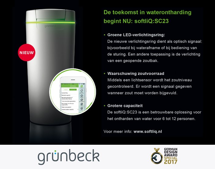 Waterontharder softliQ: SC23 van Grünbeck wint de German Design Award 2017: softliq.nl