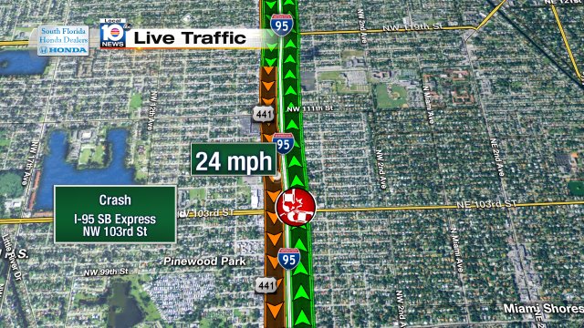 Crash on I-95 SB express at NW 103rd St #traffic https://t.co/c19ZEeoDTx