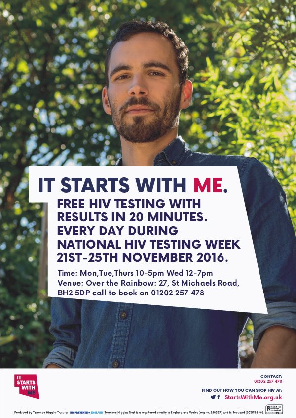 otrbournemouth's tweet image. Free #HIV testing with results in 20 minutes during #NHTW #itstartswithme. Call 01202 257 478 to book
