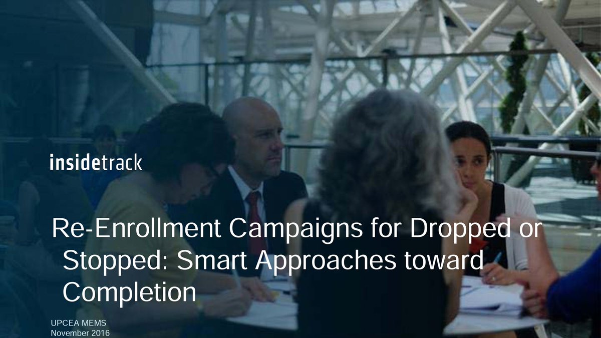 djarrat's tweet photo. Looking forward to presenting today alongside @KaiDrek and Bob Hansen at @UPCEA #silvermems on re-enrollment of dropped students. https://t.co/jCDaXfyvQF