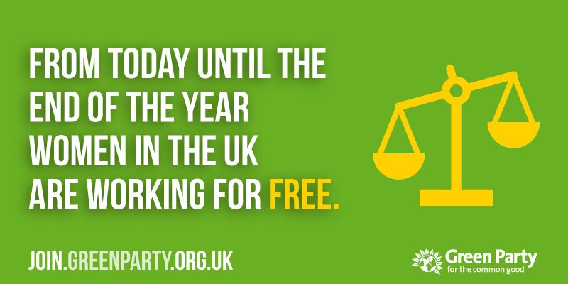 TheGreenParty's tweet photo. Today is #EqualPayDay. In the UK women still earn 18% less on average than men. Progress is still far too slow - we need #equalpay now! https://t.co/qbkPFjPsz0