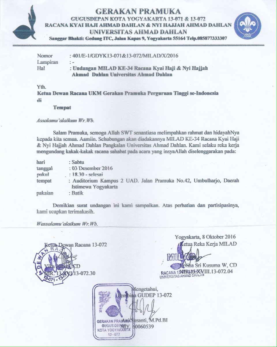 Pramuka UAD on Twitter: "Surat resmi untuk kakak kakak 