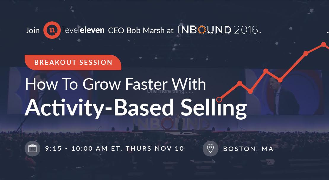 leveleleven's tweet photo. TODAY at #INBOUND16: Join the #activitybasedselling revolution: https://t.co/BWK5RPq4Ay [9:15 am ET] https://t.co/9AqCsKIb5p