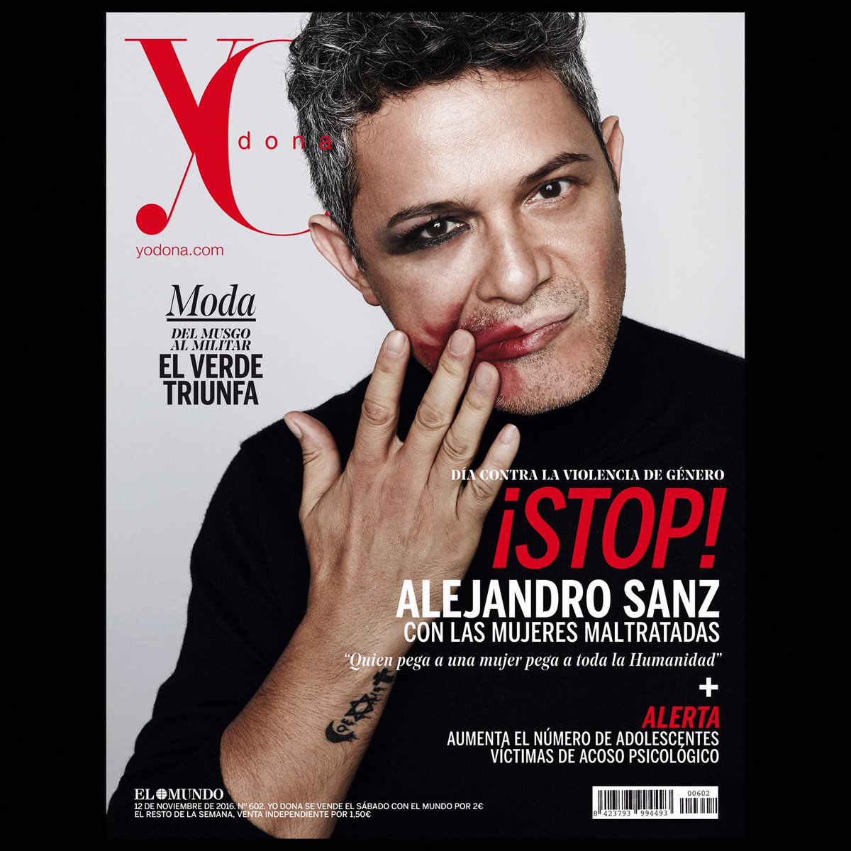 AlejandroSanz's tweet photo. Gracias @yo_dona!Orgulloso de participar en esta causa."Quien pega a una mujer, pega a toda la Humanidad" #Esonosehace. Foto:Rafa Gallar https://t.co/IXX0i3qKjc