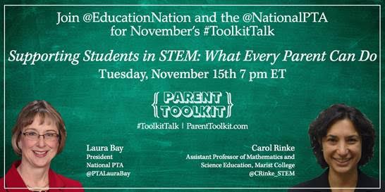 GirlsWhoCode's tweet image. Tune in to #ToolkitTalk w/ @EducationNation @NationalPTA & us next Tues Nov 15 @7pmET to learn how you can support students in STEM!