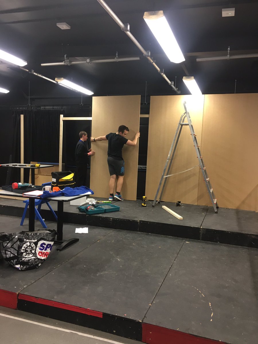 Set going up today. A massive thank you to <a href="/alexdevelop/">ADM Construct</a> for donating us backing boards. Painting starts next week! 🎄🎭🎉