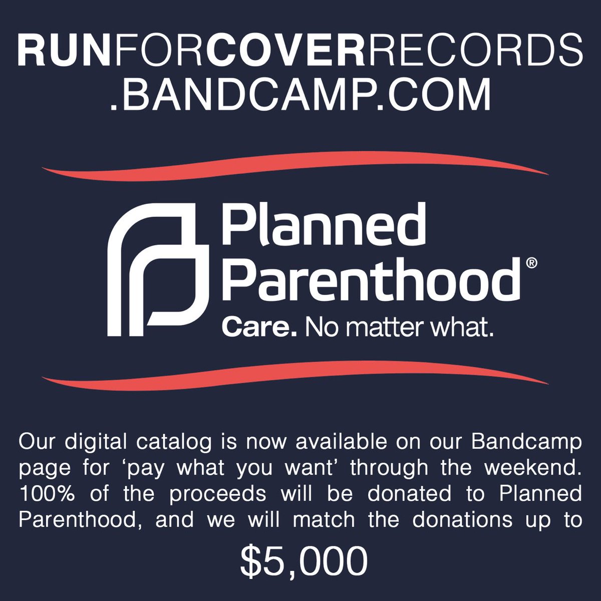 Our digital catalog is now Pay What You Want.  All proceeds to <a href="/PPFA/">Planned Parenthood</a>, RFC will match donations up to $5k total.  runforcoverrecords.bandcamp.com